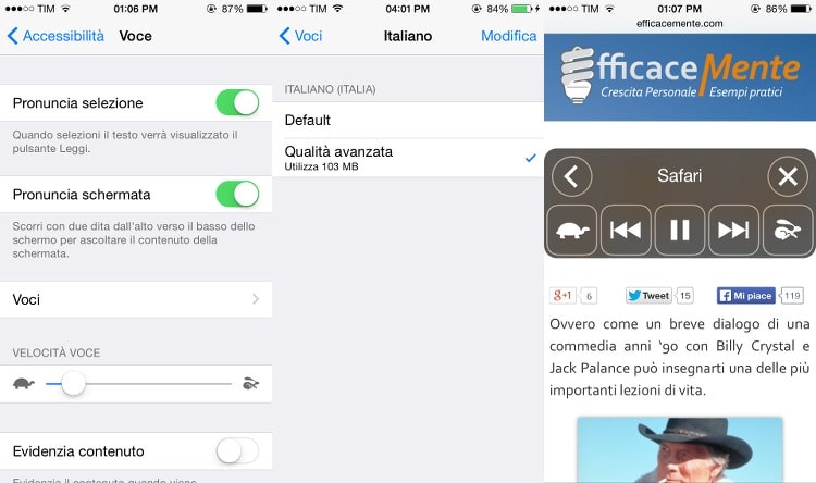Funzione pronuncia schermata iOS8